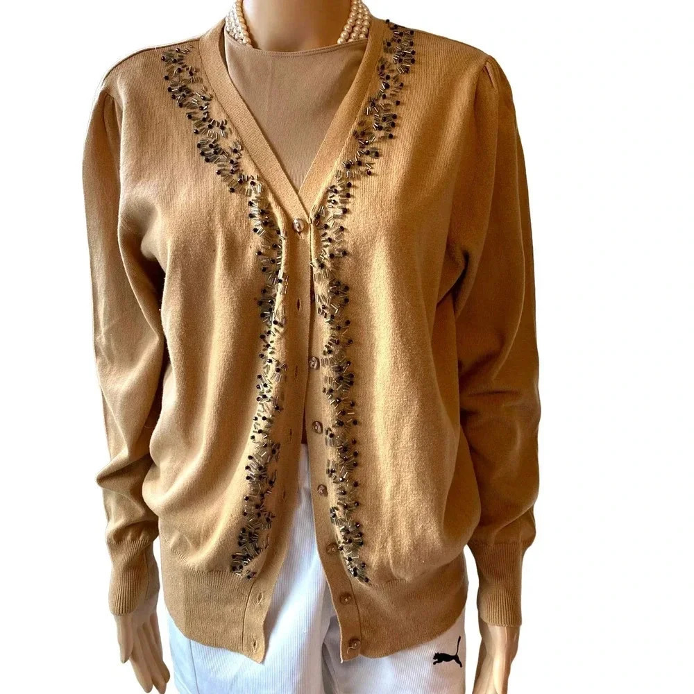 Covington Lightweight Casual Cardigan Sweater Women Sz L Stretch Cozy Embroidery